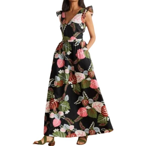 Boden Dresses & Skirts - Boden Rare Womens Floral Andrea Frill Sleeve Maxi Dress Size 12R